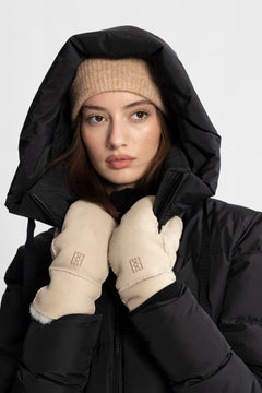Mina Shearling Mittens - Beige