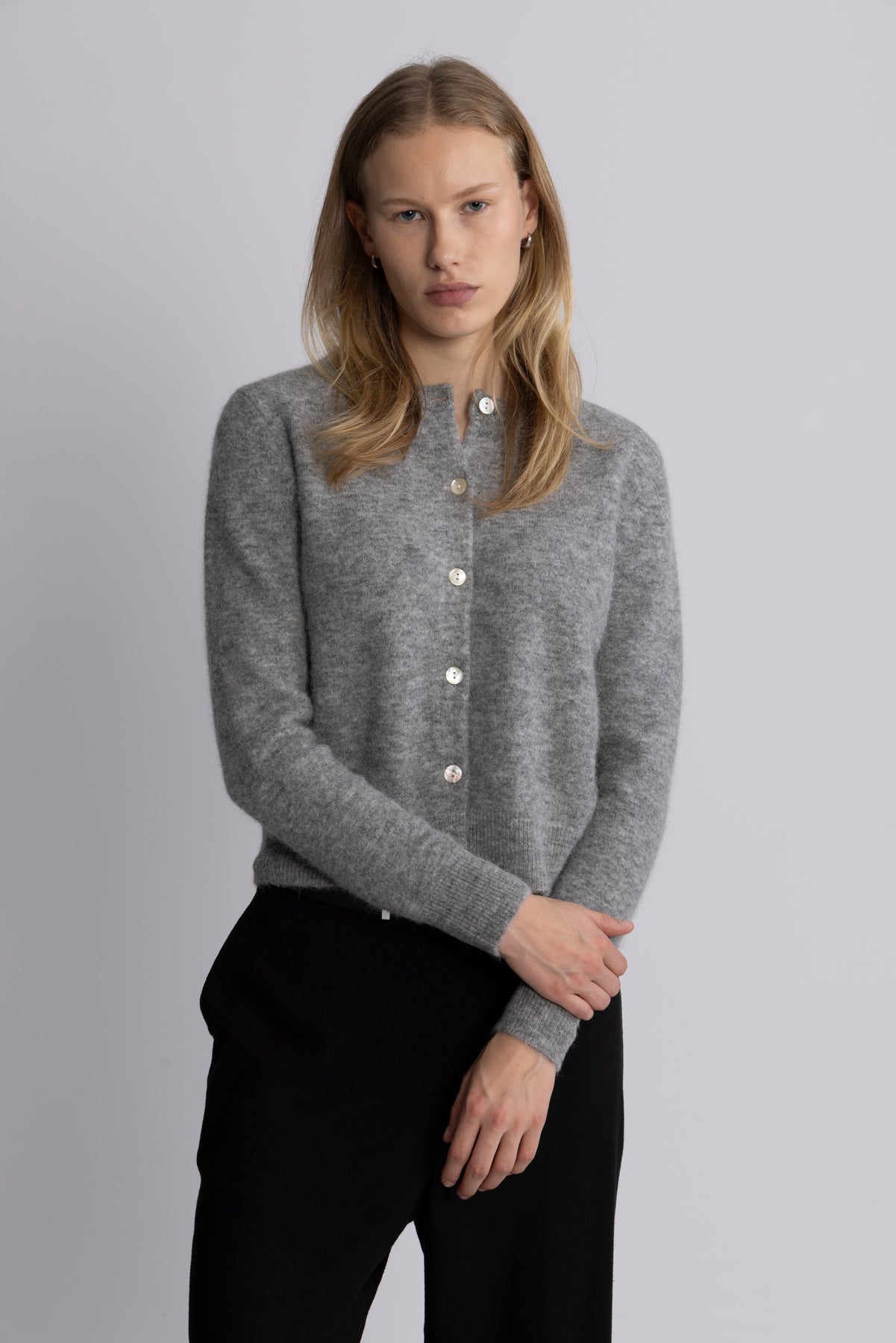 Mina Wool Cardigan - Light Grey Melange