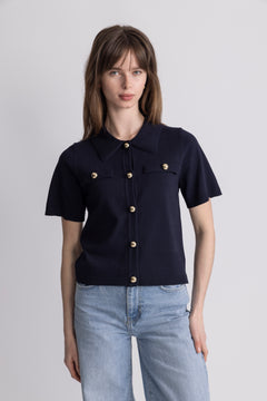 Helen Polo Knit Cardigan - Navy