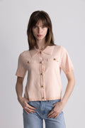 Helen Polo Knit Cardigan - Apricot