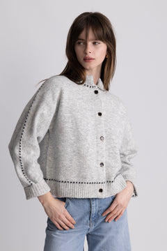 Amalie Stitch Cardigan - Light Grey Melange