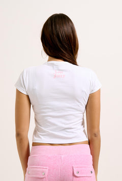 Call Me 1-800 Juicy Capped Baby Sleeve Tshirt - White