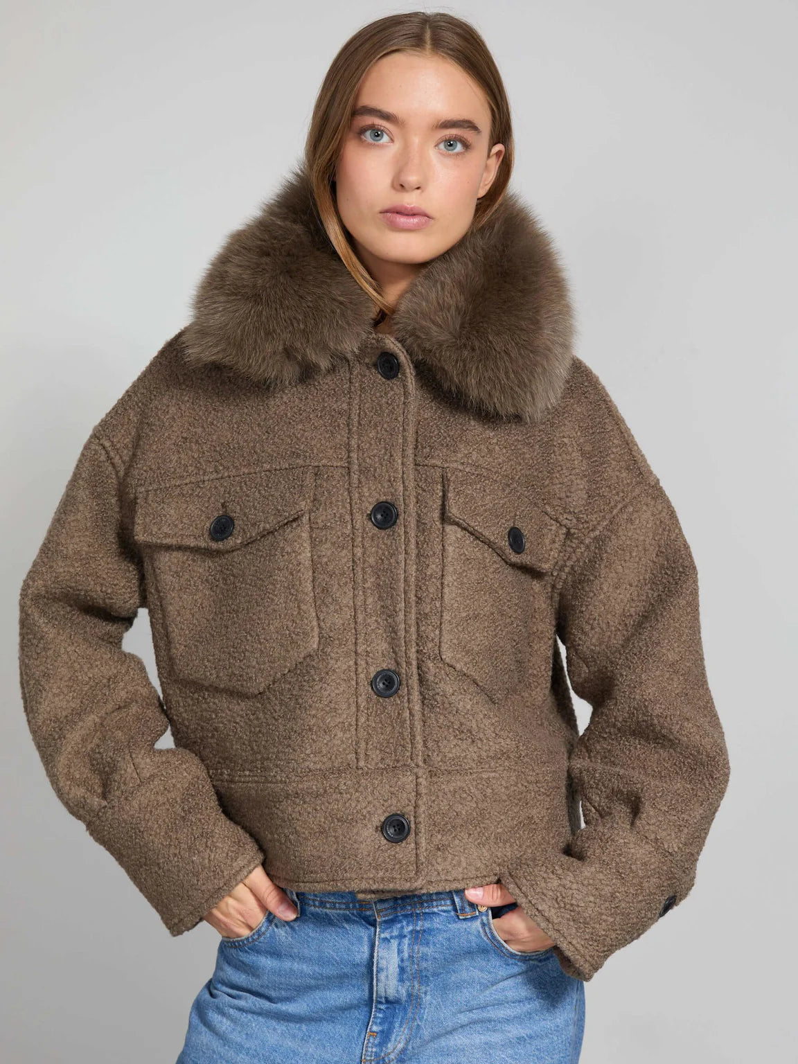 Charlie Jacket Wool Boucle - Grey/Brown