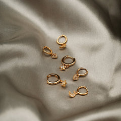 Crystal Star Charm Huggie Hoops - Pale Gold