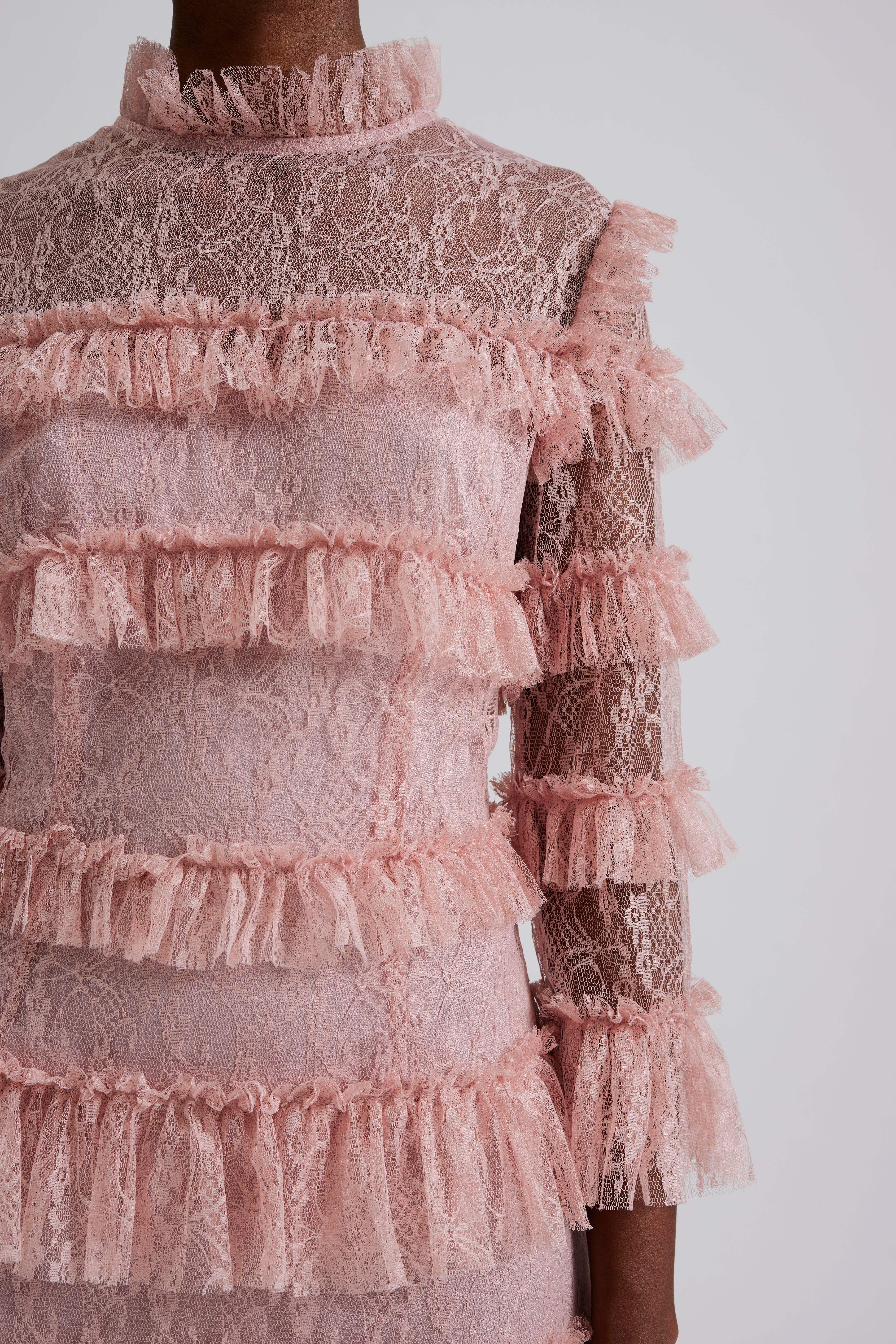 Carmine Frill Mini Lace Dress - Blush
