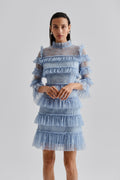 Carmine Frill Lace Mini Dress - Dusty Blue