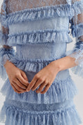 Carmine Frill Lace Mini Dress - Dusty Blue