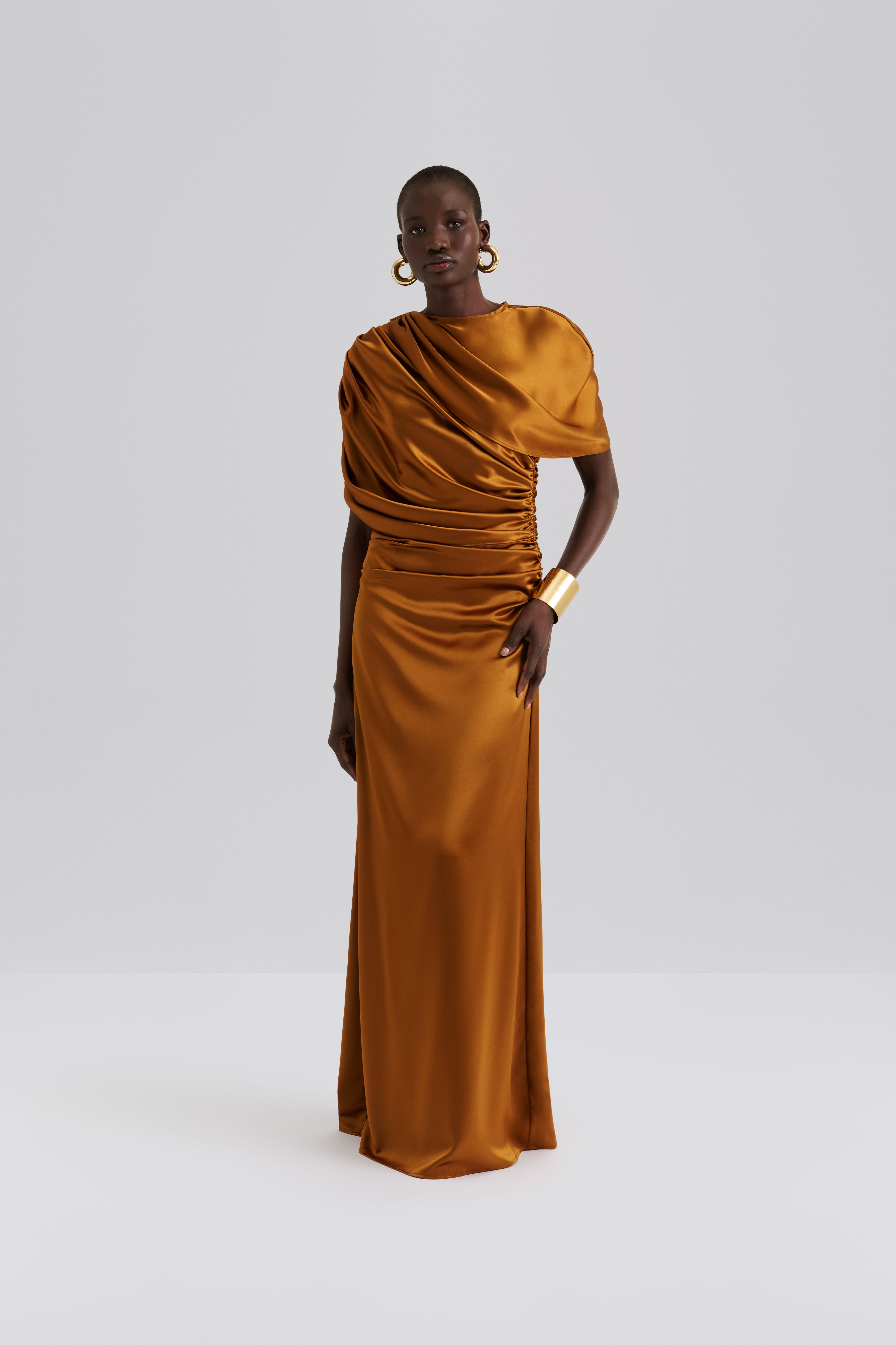 Cassia Draped Fitted Maxi Dress - Amber
