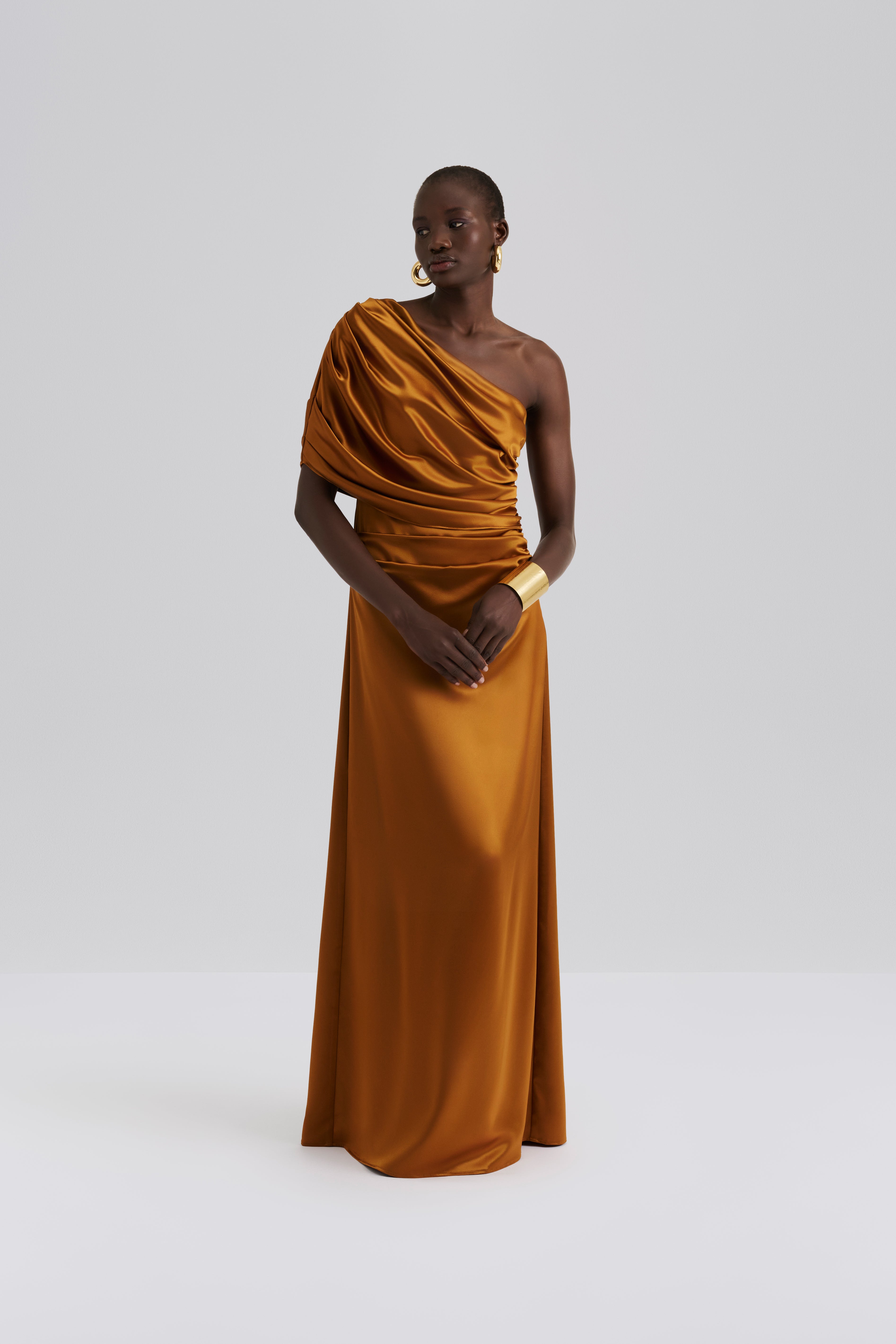Cassia Draped Fitted Maxi Dress - Amber