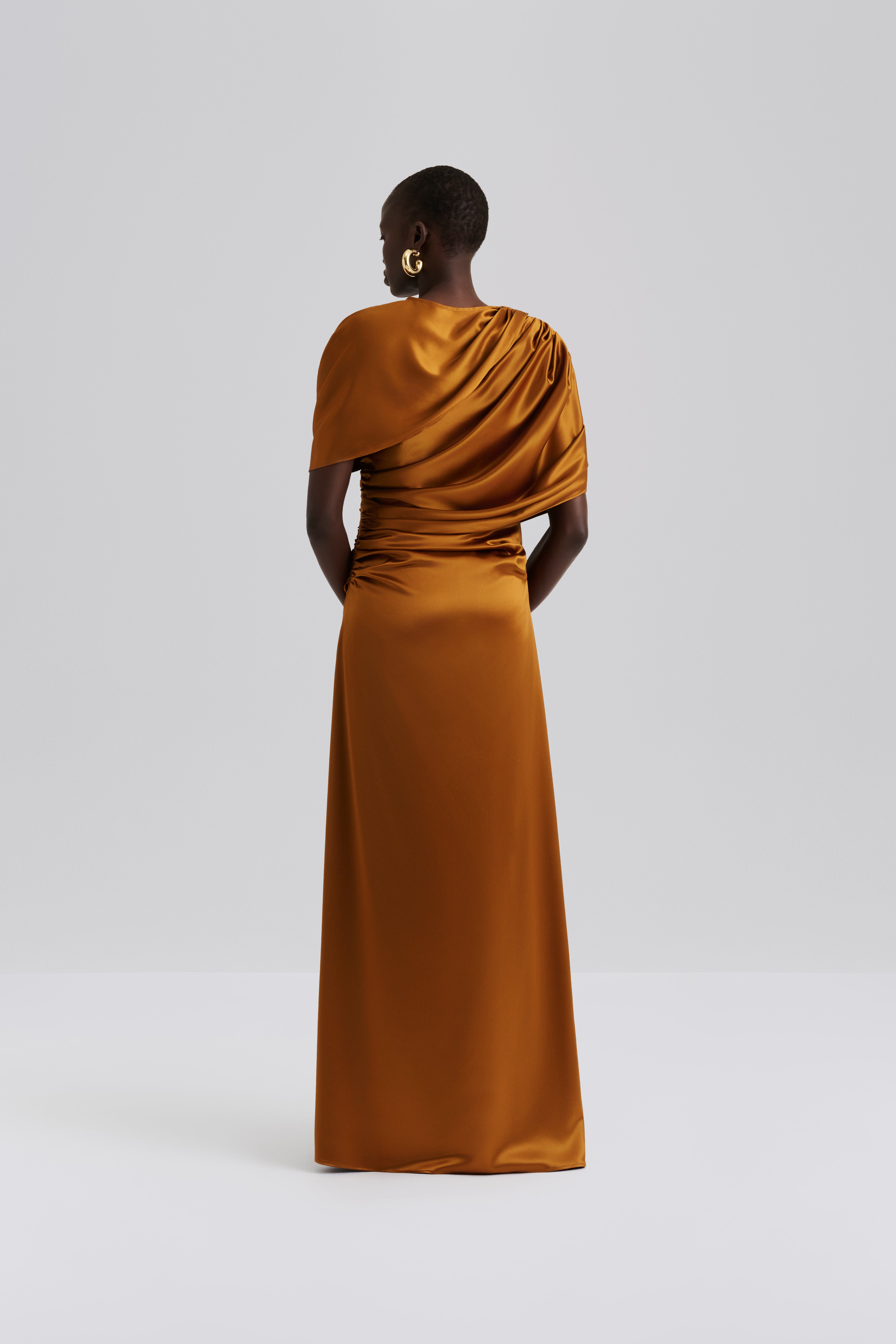 Cassia Draped Fitted Maxi Dress - Amber