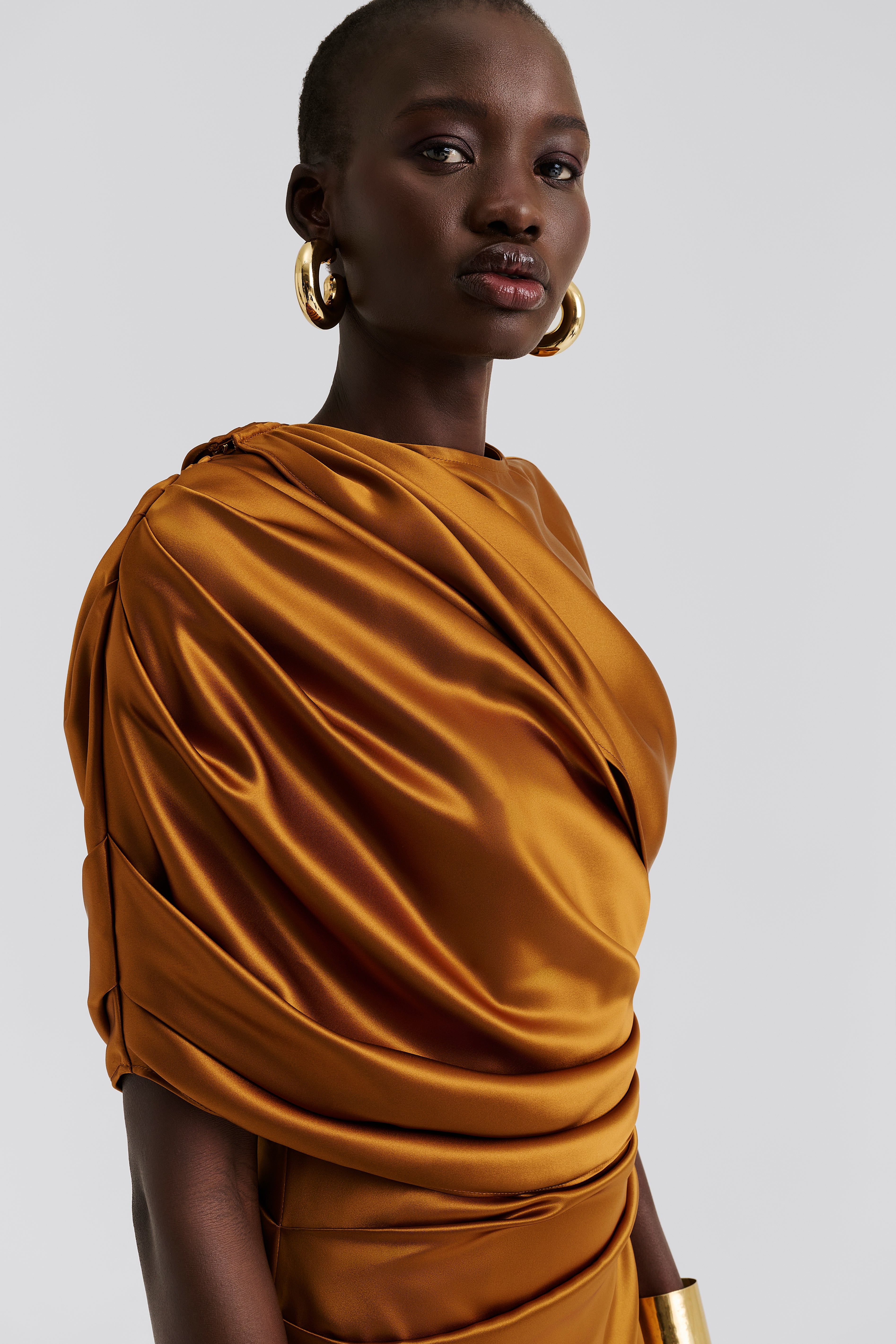 Cassia Draped Fitted Maxi Dress - Amber