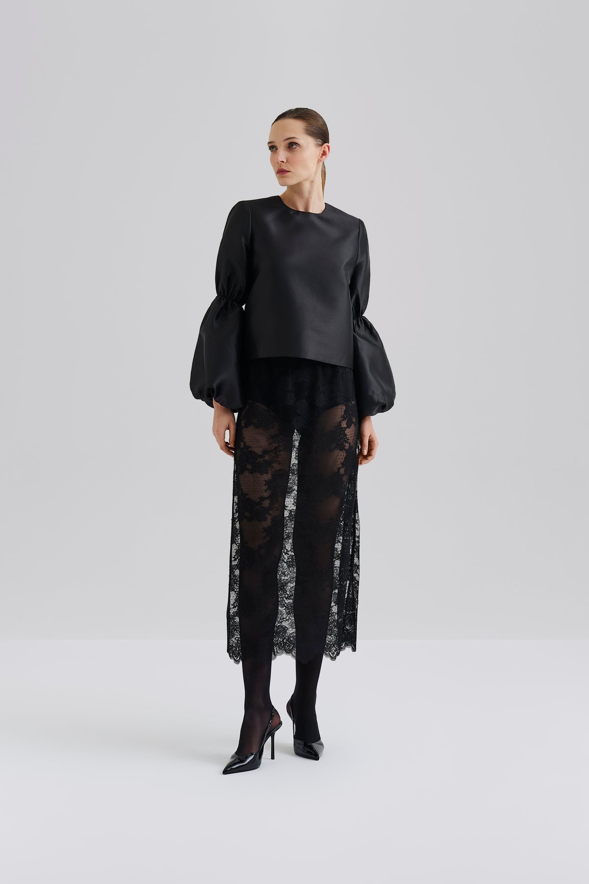 Cia Double Pouf Sleeve Blouse - Black