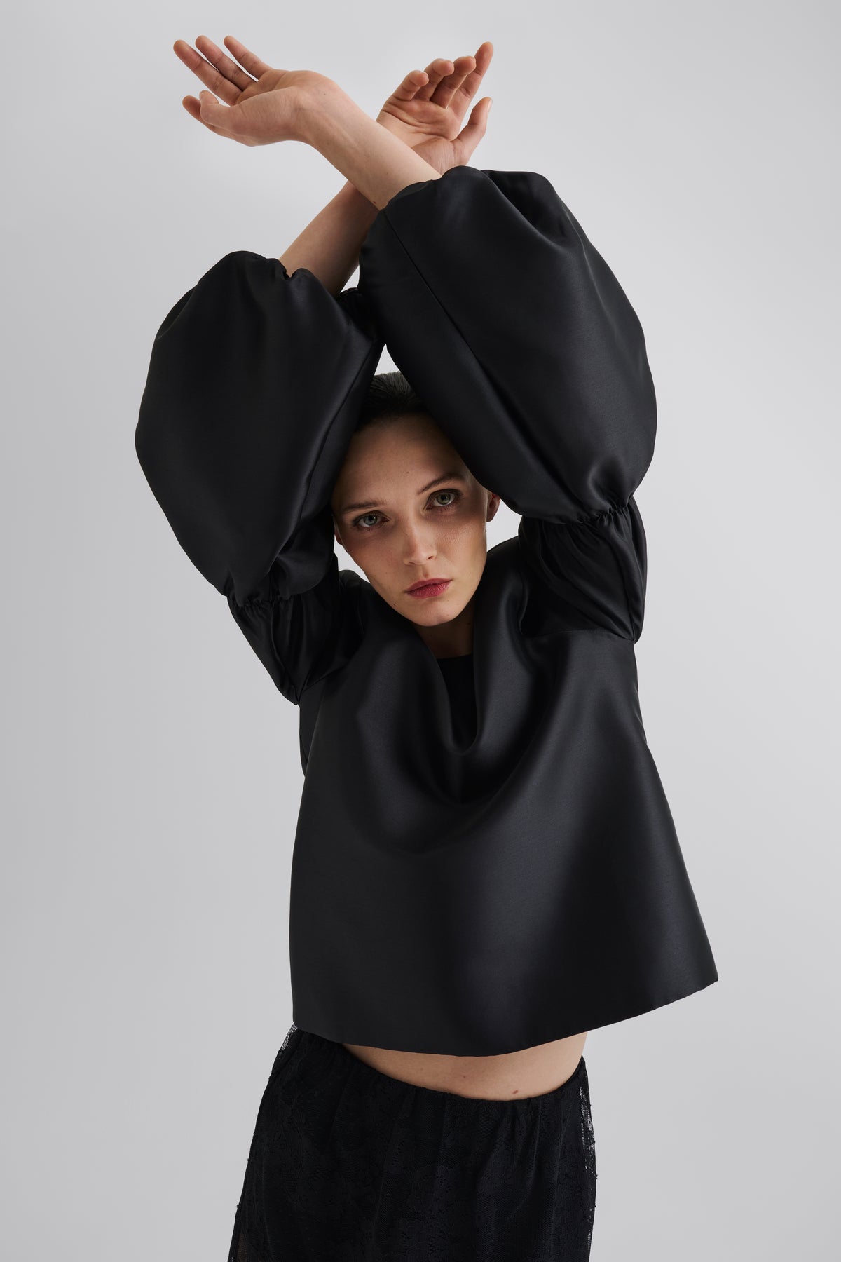 Cia Double Pouf Sleeve Blouse - Black
