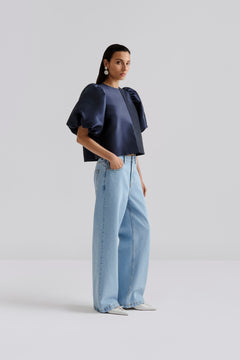 Cleo Puff Sleeve Blouse - Dark Blue