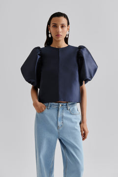 Cleo Puff Sleeve Blouse - Dark Blue