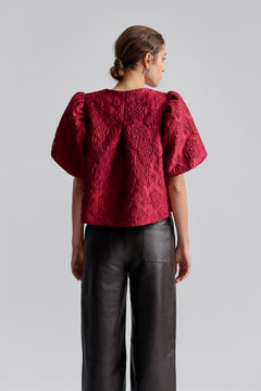 Cleo Puff Sleeve Blouse - Deep Red