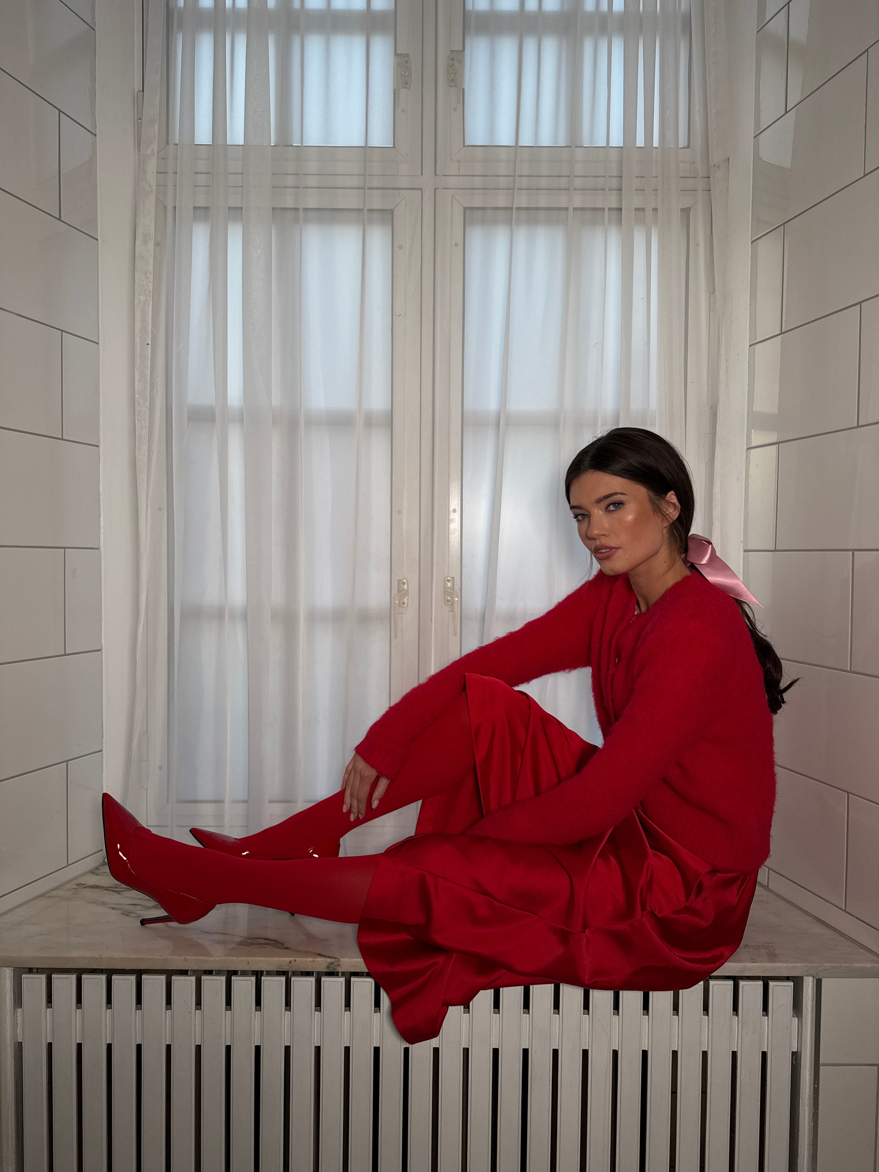 Hairy Knit Jacket - Red