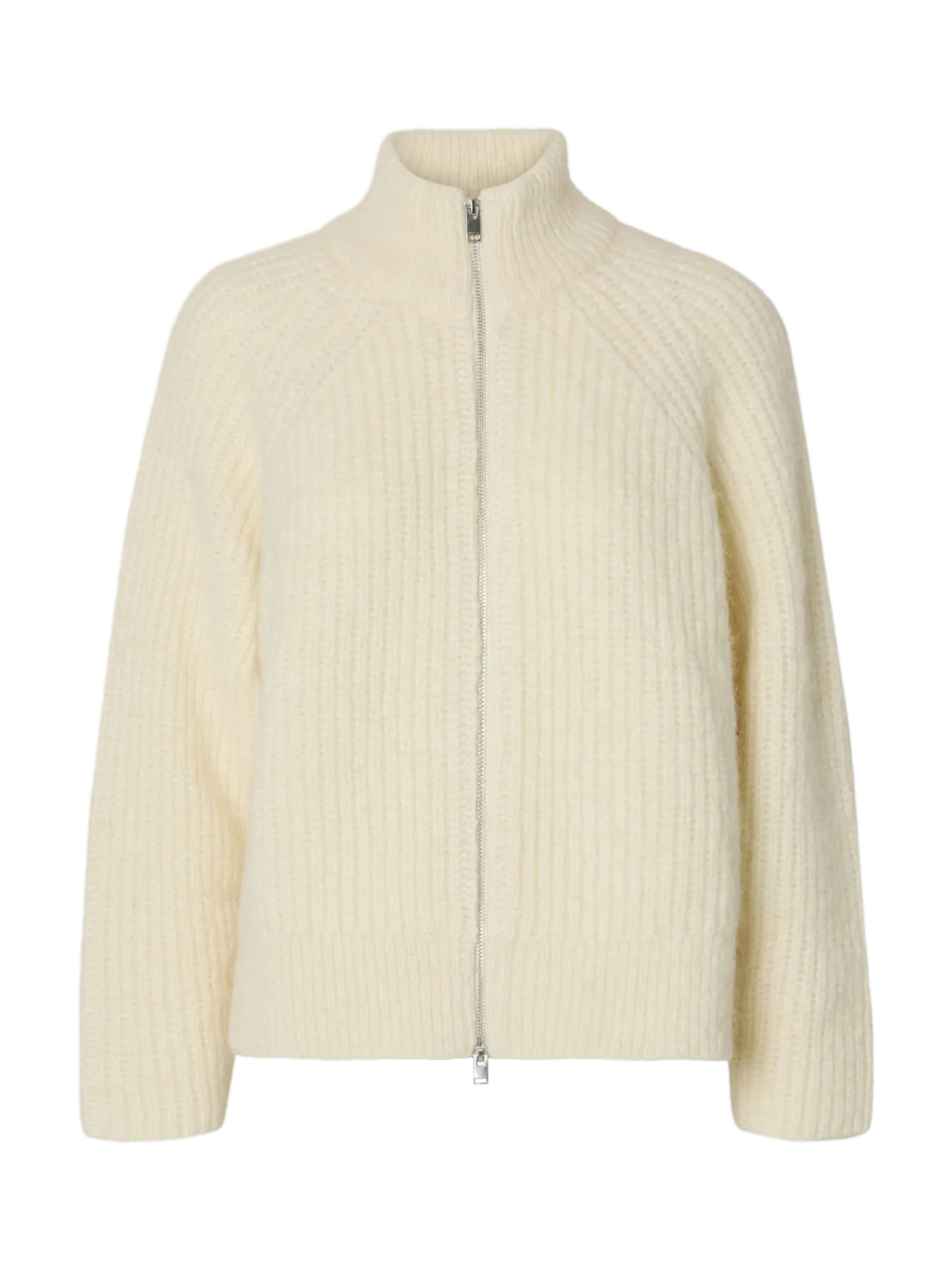 Anjuli Ls Knit Zip Cardigan - Snow White Melange