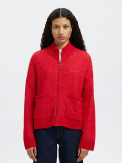 Sia Ras Ls Knit Zipper Cardigan Noos - Equestrian Red
