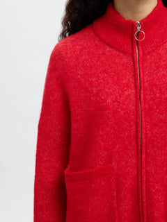 Sia Ras Ls Knit Zipper Cardigan Noos - Equestrian Red