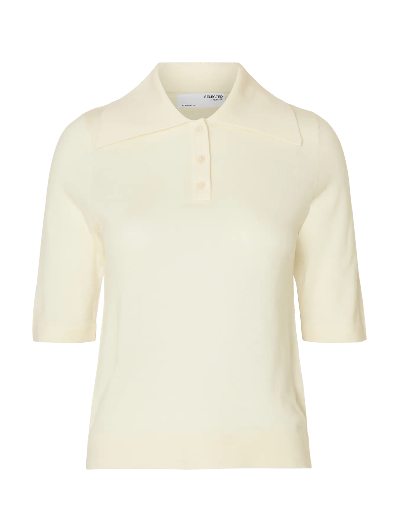 Selected - Gensere - Thea 2/4 Knit Merino Collar Neck - Snow White ...