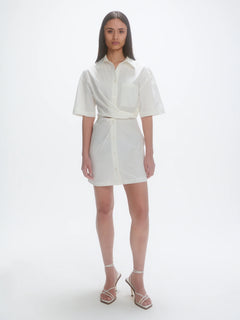 Deconstructed Short Sleeve Dress - Irregular White Stripe