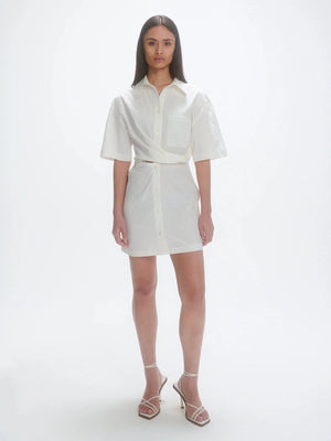 Deconstructed Short Sleeve Dress - Irregular White Stripe