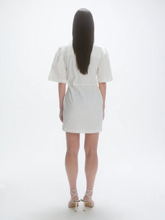 Deconstructed Short Sleeve Dress - Irregular White Stripe
