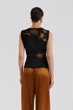 Desire Lace Trimmed Cut Out Top - Black