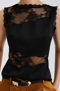 Desire Lace Trimmed Cut Out Top - Black