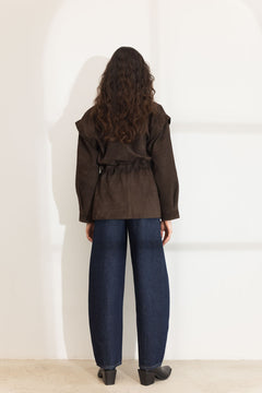Winnie Leather Jacket - Dark Brown Suede