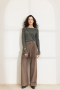 Ava Wool Trouser - Dark Taupe Melange