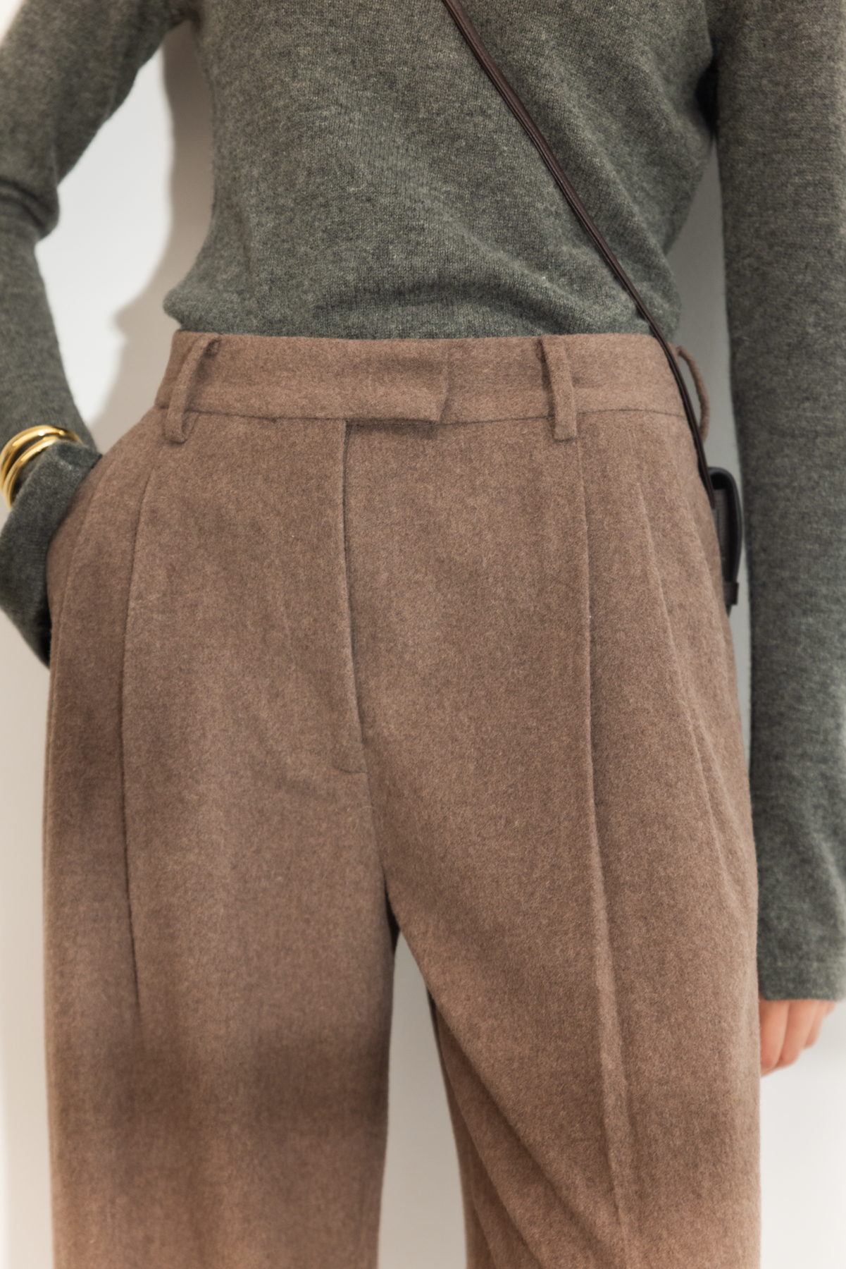 Ava Wool Trouser - Dark Taupe Melange