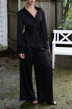 Lola Satin Shirt - Black