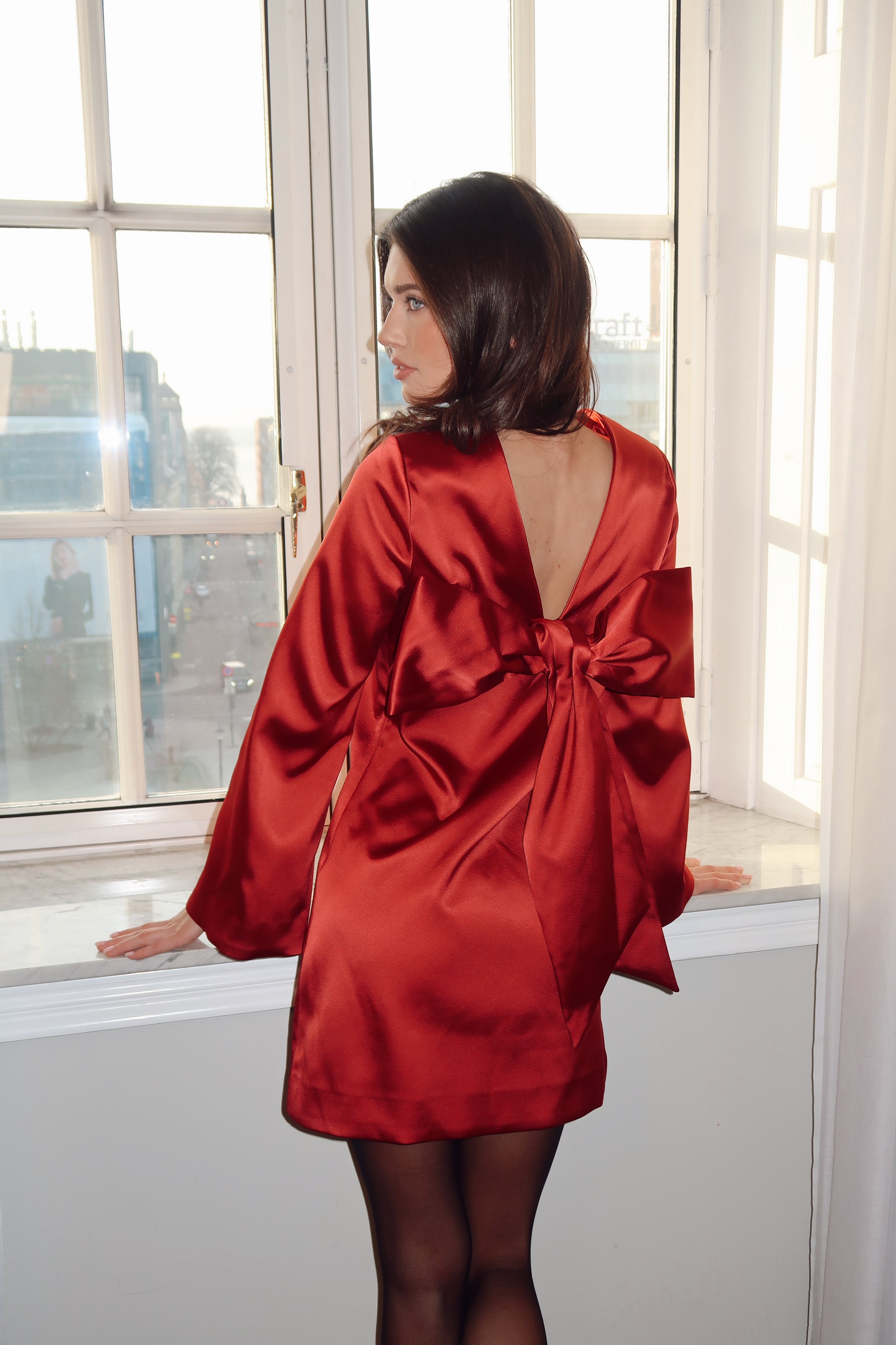 Elna Bow Detailed Mini Dress - Deep Red