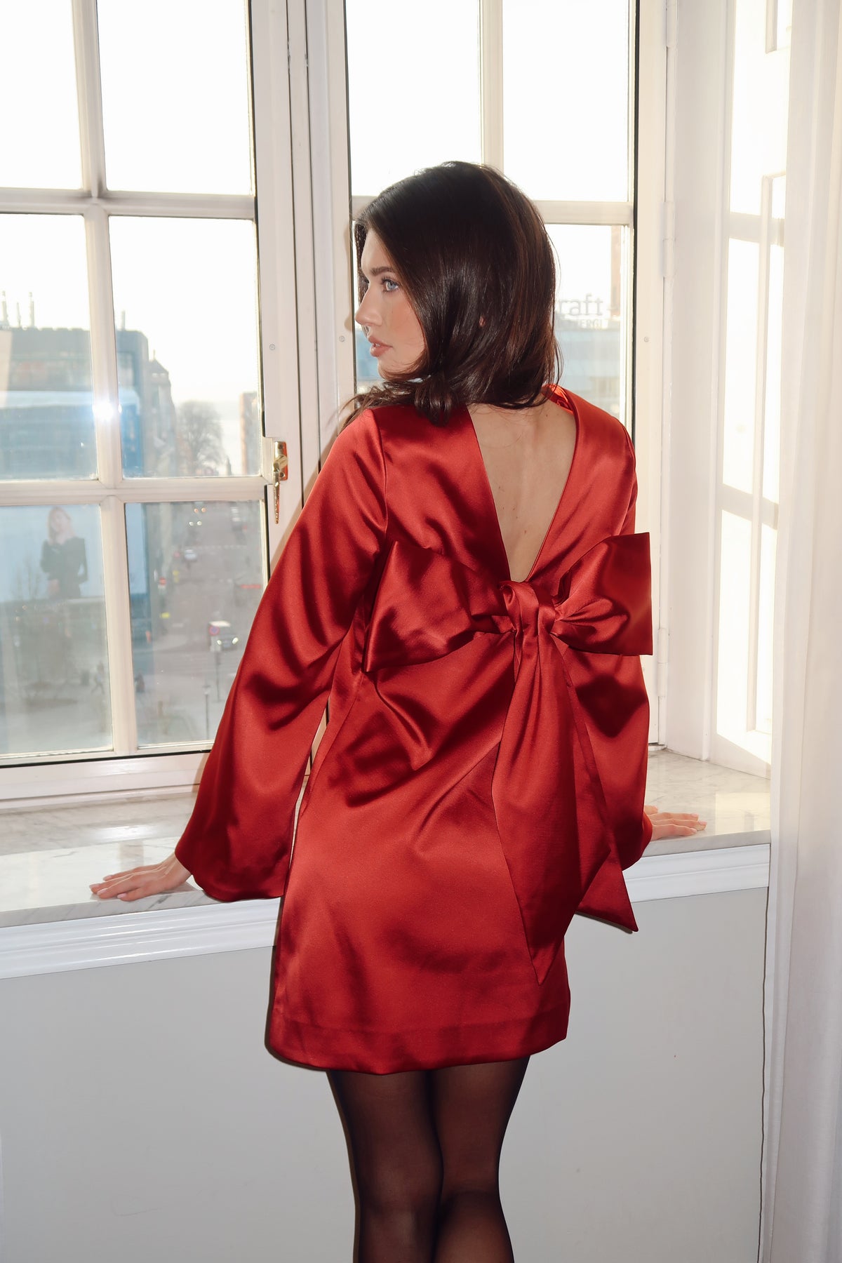 Elna Bow Detailed Mini Dress - Deep Red