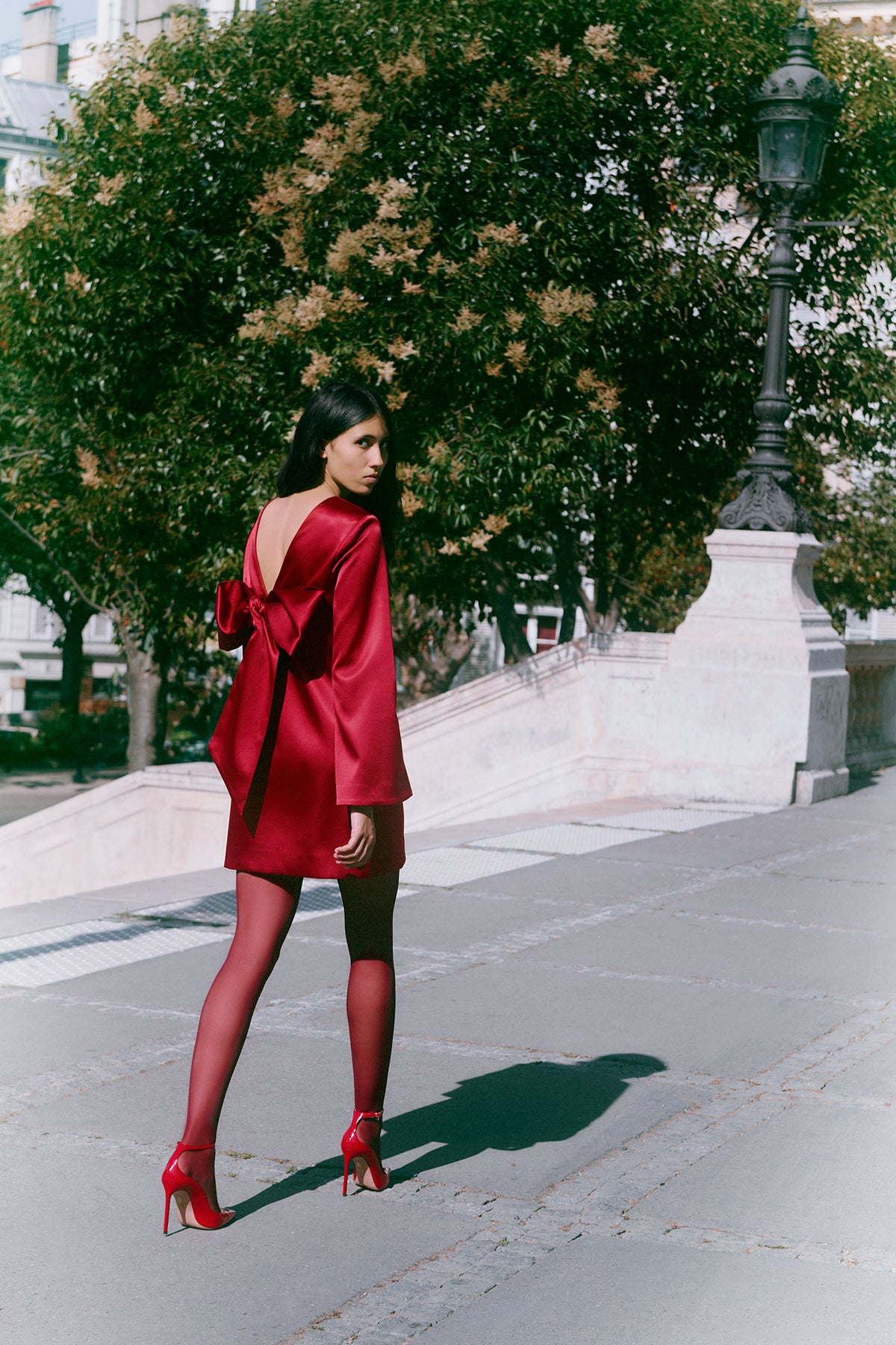 Elna Bow Detailed Mini Dress - Deep Red