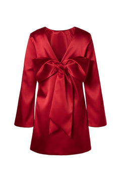 Elna Bow Detailed Mini Dress - Deep Red