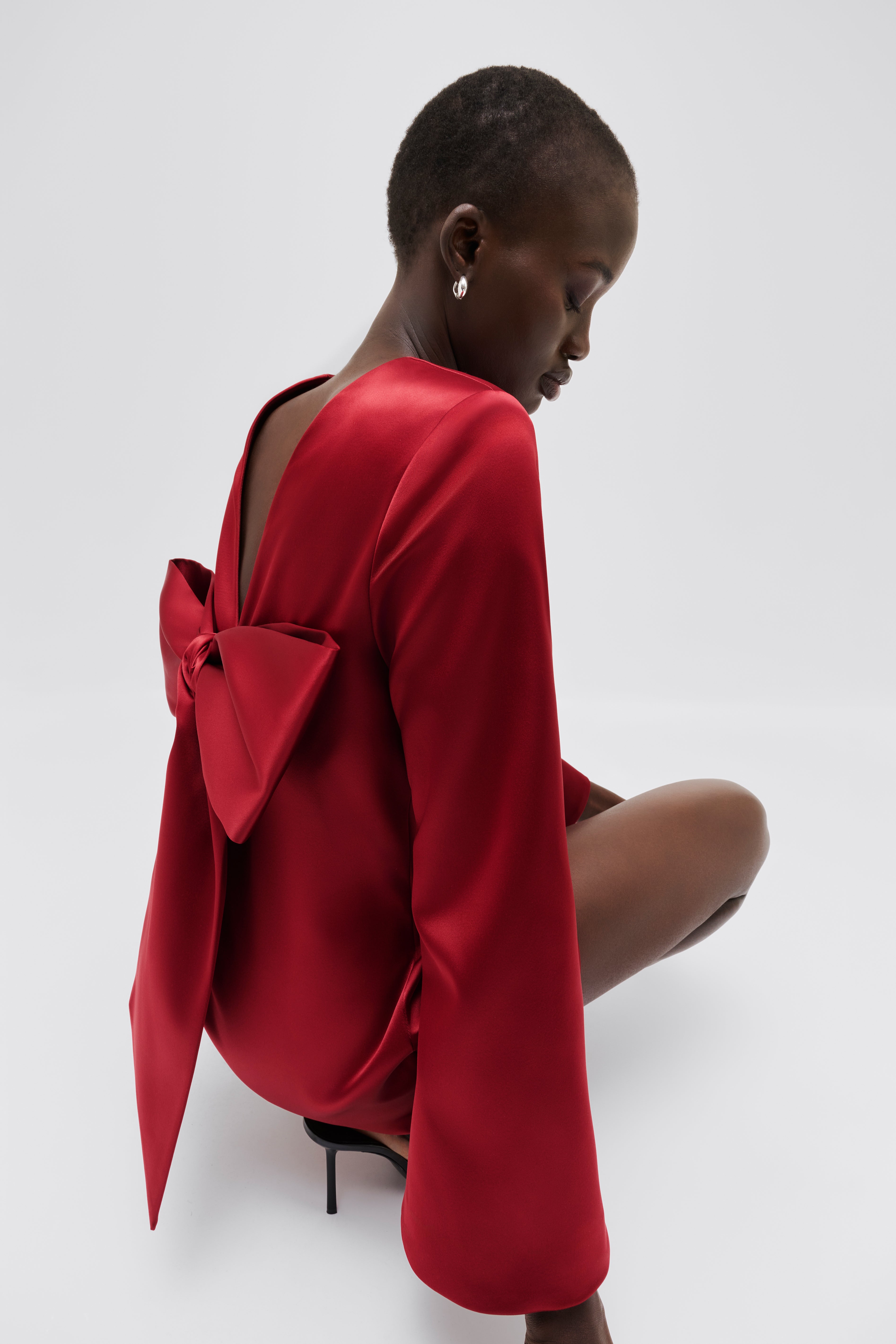 Elna Bow Detailed Mini Dress - Deep Red