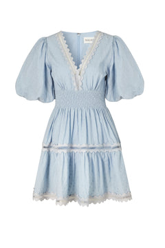 Elvira V-Neck Mini Dress - Dusty Blue
