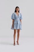 Elvira V-Neck Mini Dress - Dusty Blue