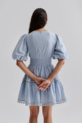 Elvira V-Neck Mini Dress - Dusty Blue
