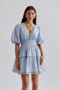 Elvira V-Neck Mini Dress - Dusty Blue