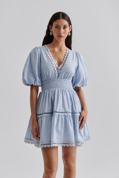 Elvira V-Neck Mini Dress - Dusty Blue