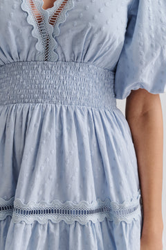 Elvira V-Neck Mini Dress - Dusty Blue