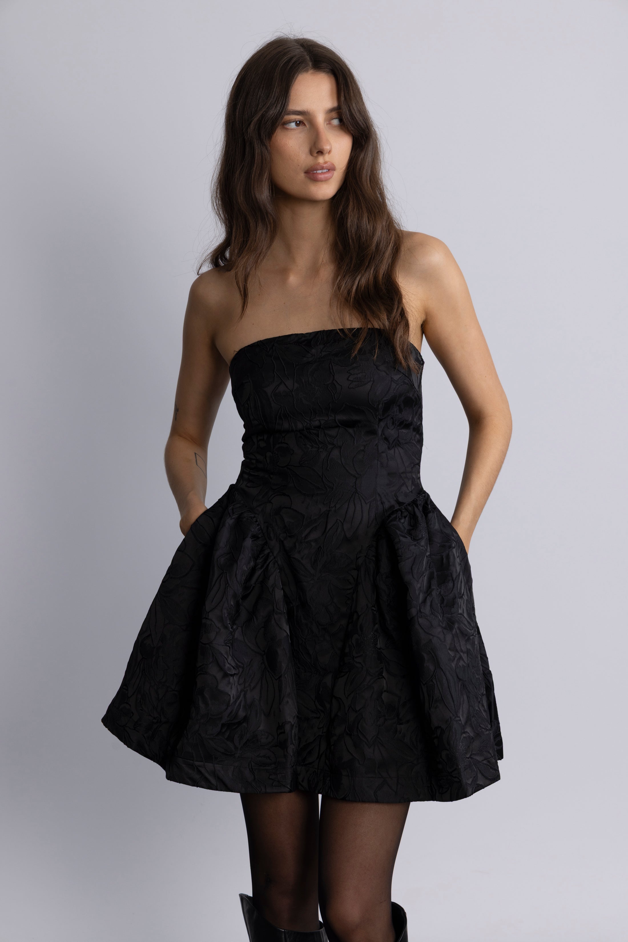 Robbie Bandeau Brocade Dress - Black