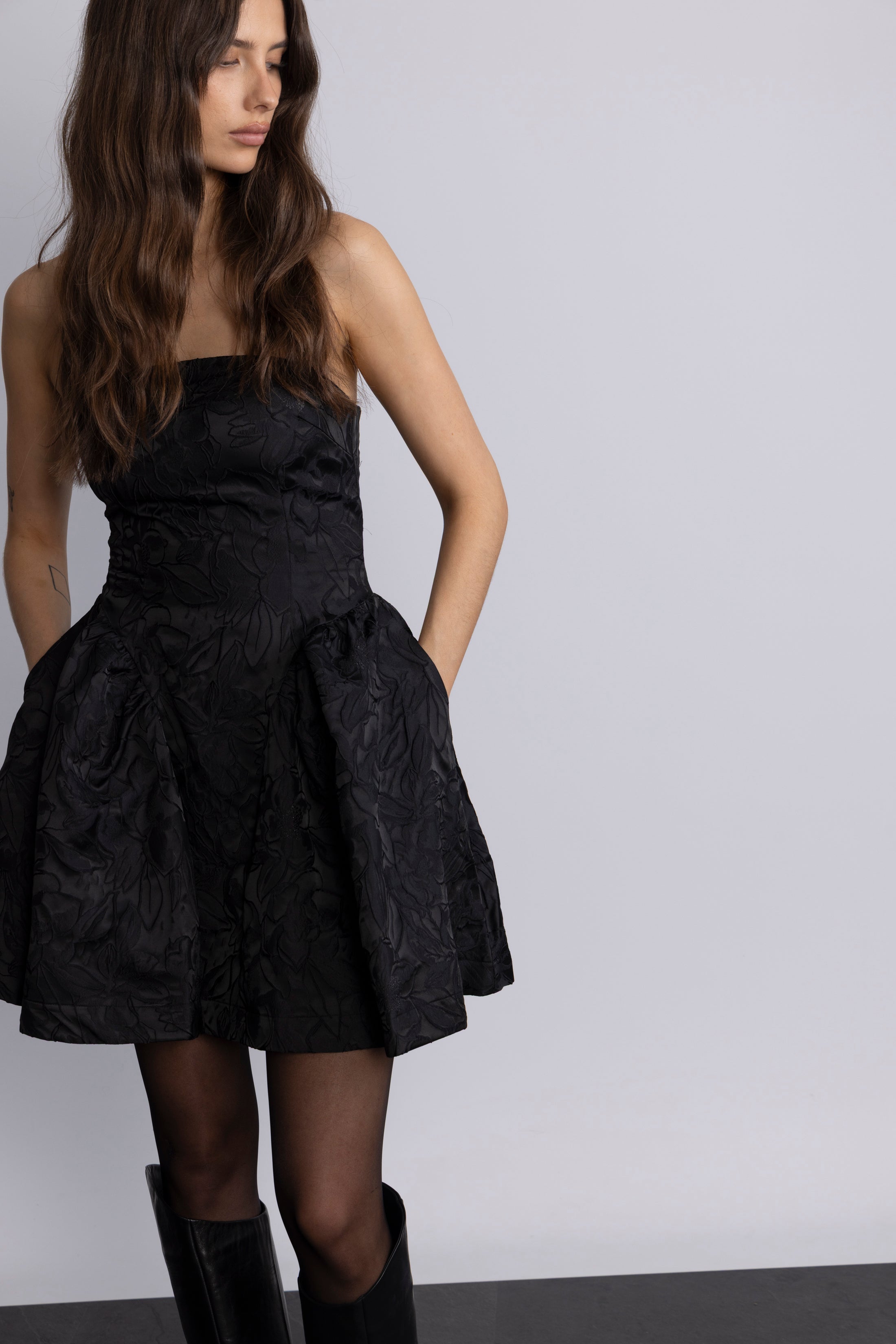 Robbie Bandeau Brocade Dress - Black