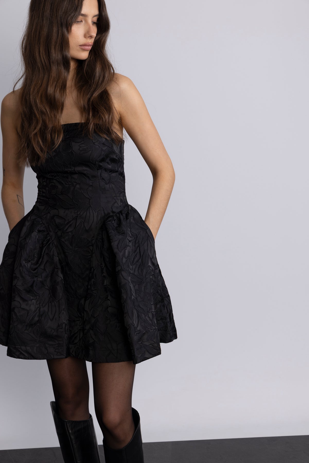 Robbie Bandeau Brocade Dress - Black