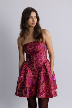 Tove Bandeau Brocade Dress - Pink