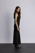 Lola Satin Halter Maxi Dress - Dark Green